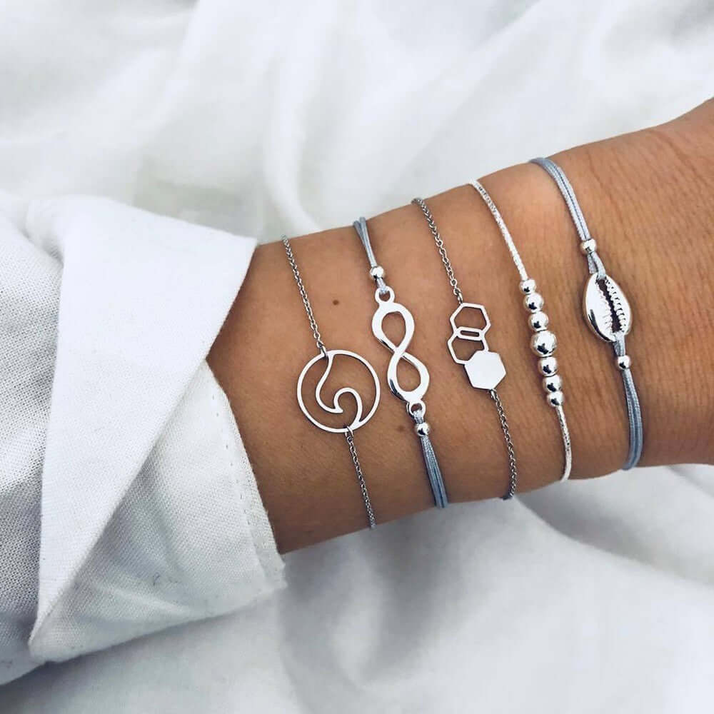 Loopily™ Pack de Bracelets Symboliques – Argent Minimaliste (x5)