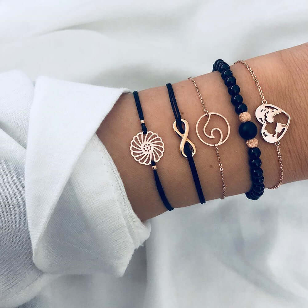 Loopily™ Pack de Bracelets Symboliques – Argent Minimaliste (x5)