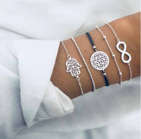 Loopily™ Pack de Bracelets Symboliques – Argent Minimaliste (x5)