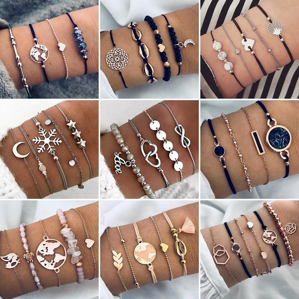 Loopily™ Pack de Bracelets Symboliques – Argent Minimaliste (x5)