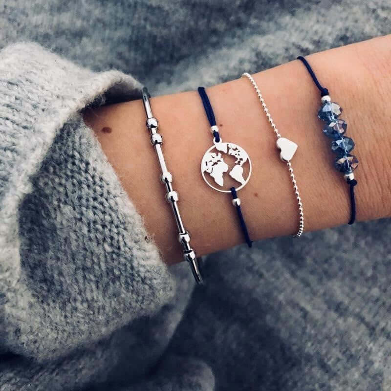Loopily™ Pack de Bracelets Symboliques – Argent Minimaliste (x5)