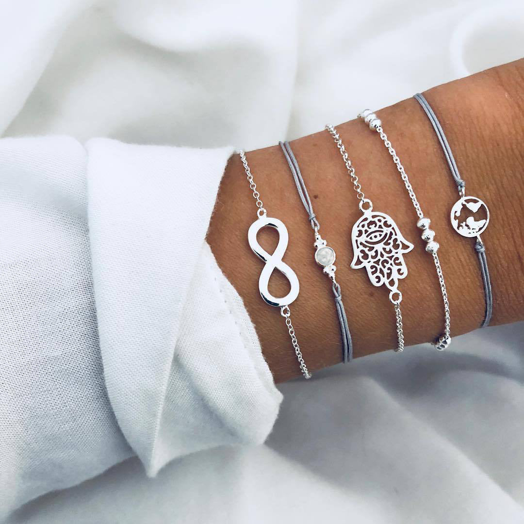 Loopily™ Pack de Bracelets Symboliques – Argent Minimaliste (x5)