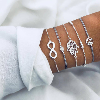 Loopily™ Pack de Bracelets Symboliques – Argent Minimaliste (x5)