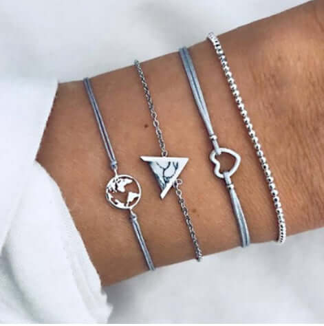 Loopily™ Pack de Bracelets Symboliques – Argent Minimaliste (x5)