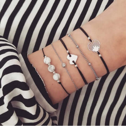 Loopily™ Pack de Bracelets Symboliques – Argent Minimaliste (x5)